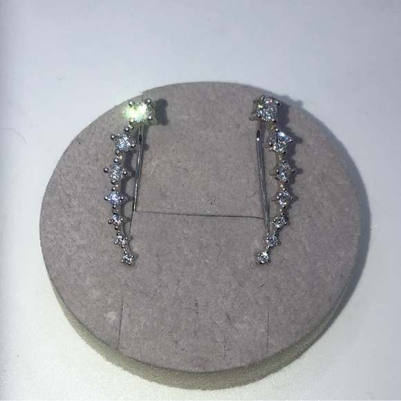 STERLING Silver & Clear / White Cz Climber Earrings 1.1” - Picture 2 of 4